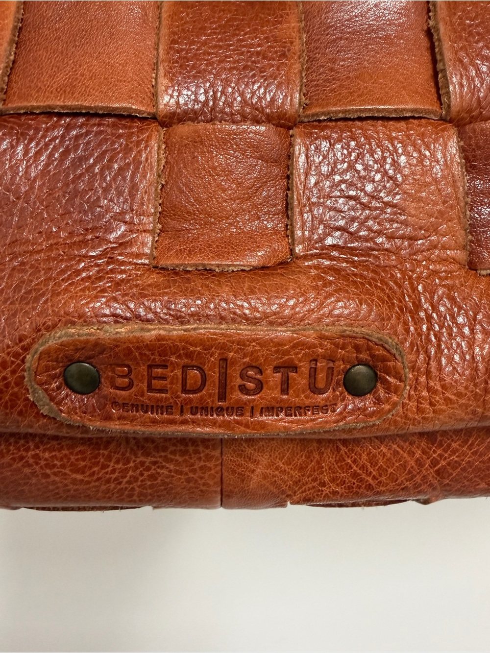 BED|STU Orchid Woven Leather Shoulder Crossbody Handbag in Cognac - Picture 2 of 15